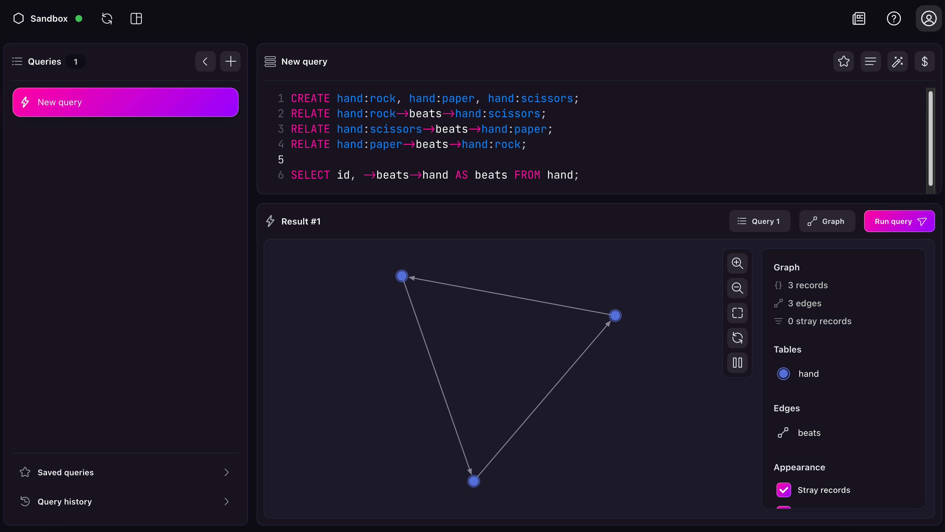 Screenshot of the graph view for rock-paper-scissors