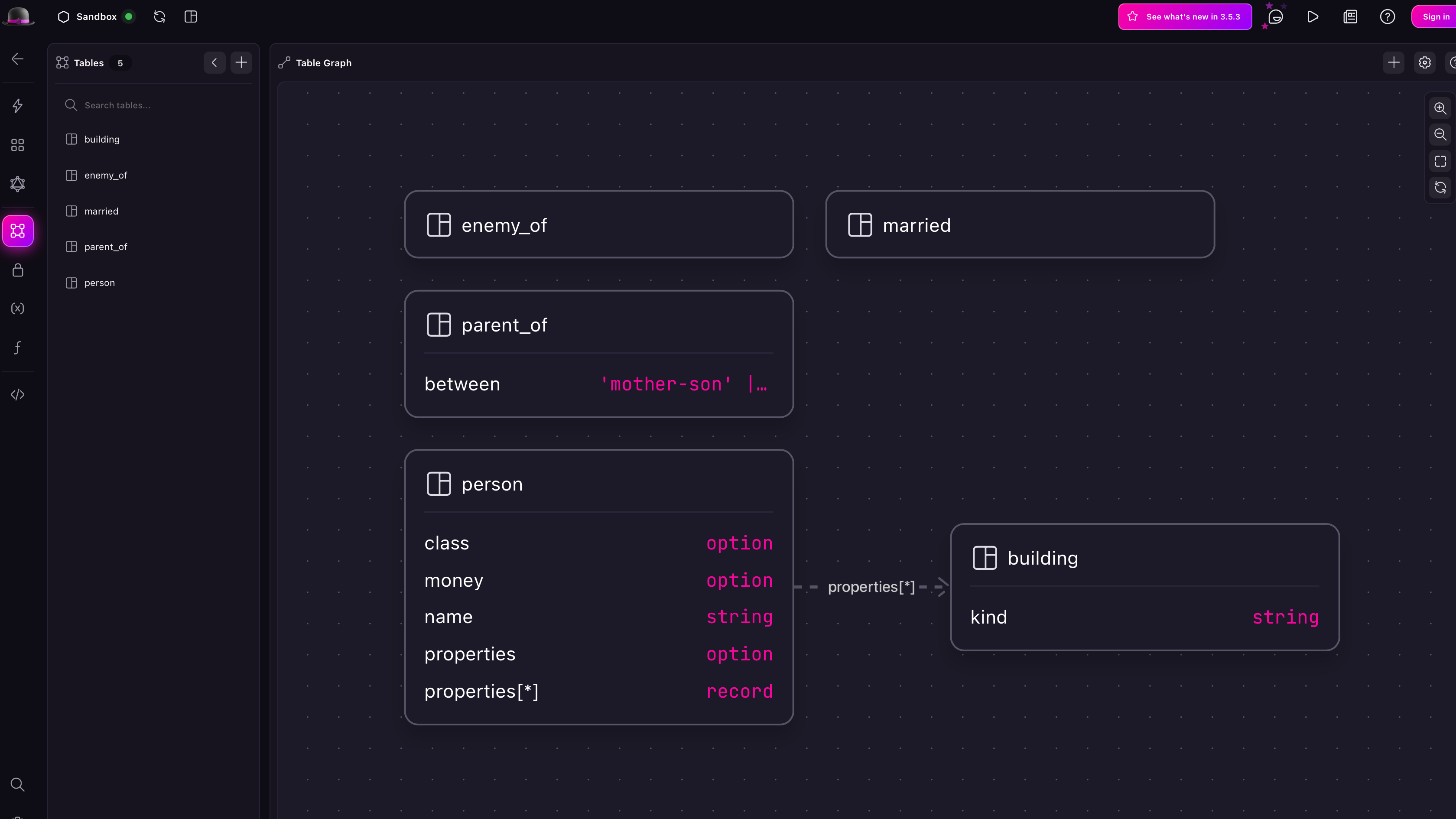 Chapter 8 dataset schema in the Surrealist Design view.