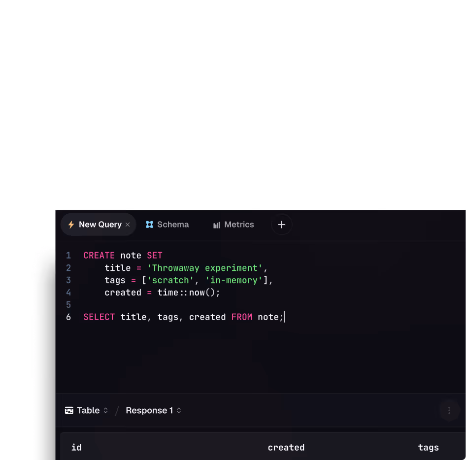 SurrealDB running in a browser tab, compiled to WebAssembly, inside SurrealDB Studio