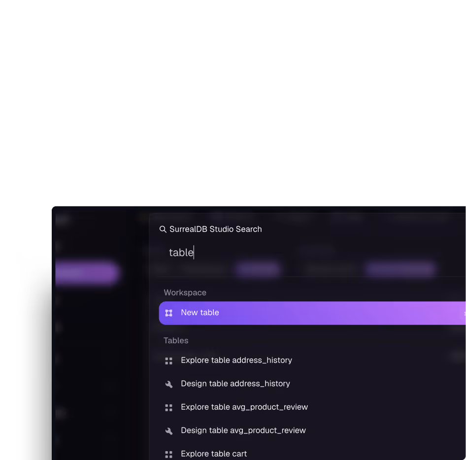 SurrealDB Studio command palette with rebindable keyboard shortcuts