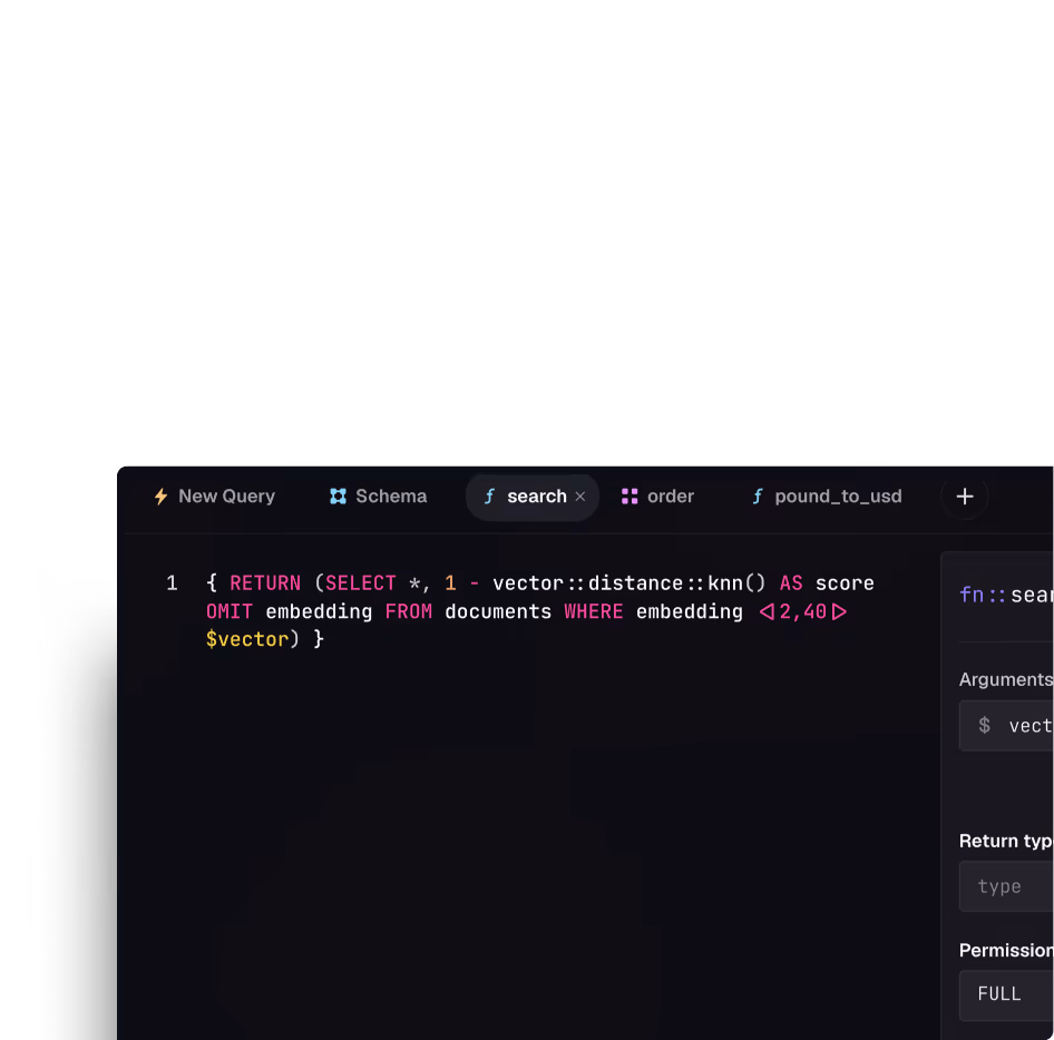 SurrealDB Studio functions view for editing stored procedures