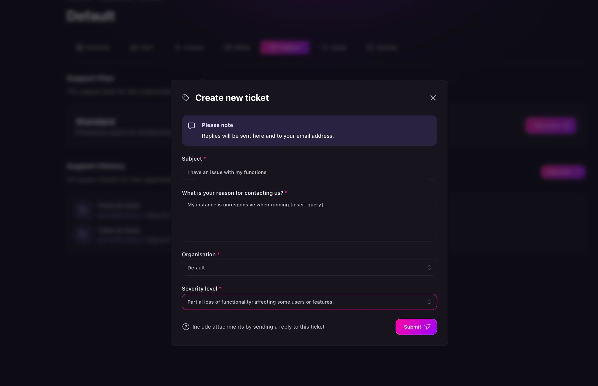Create support ticket