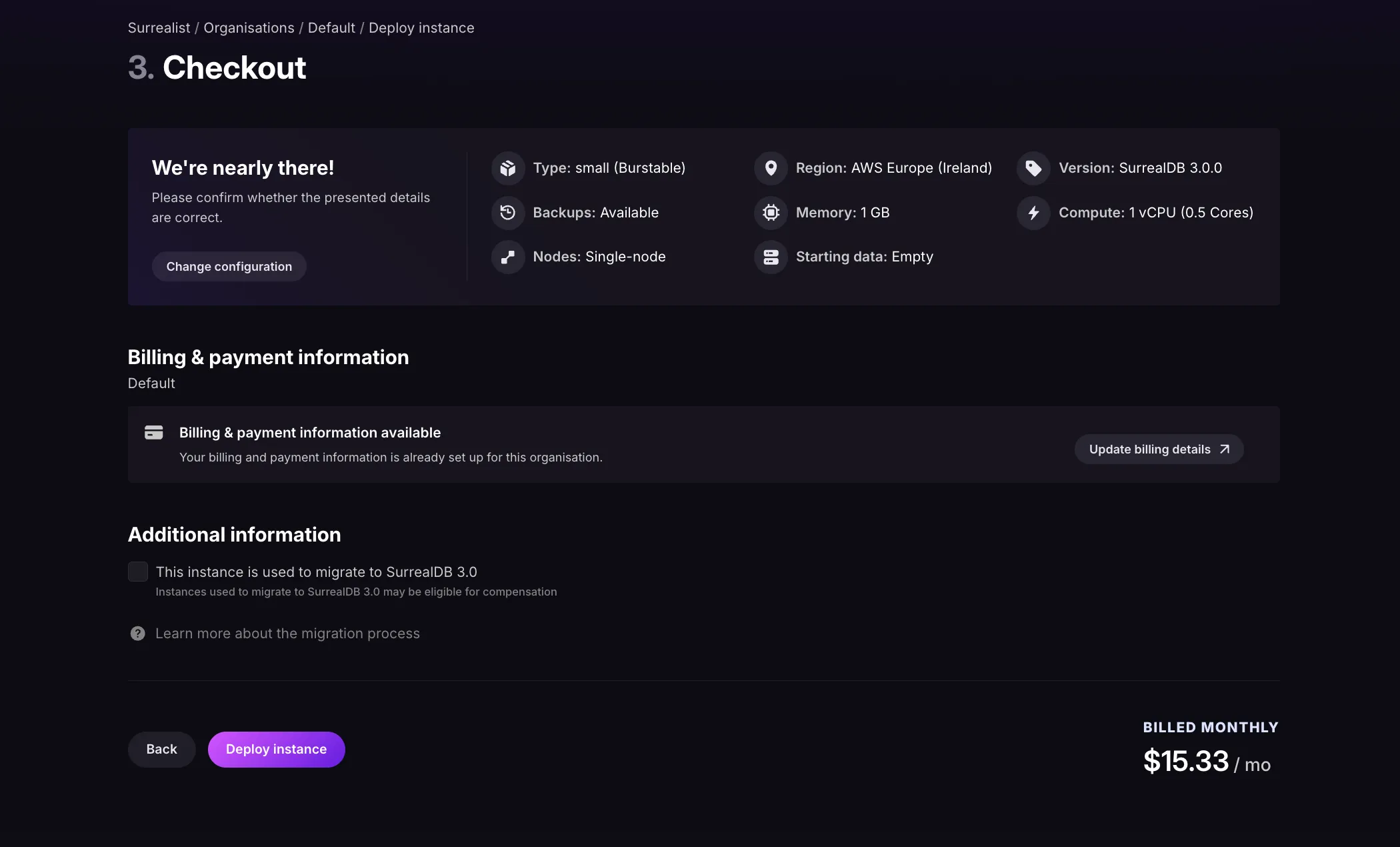 Surrealist deploy instance